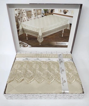Скатертина з мереживом Maison Royale 160x300 Susanne Cappucino