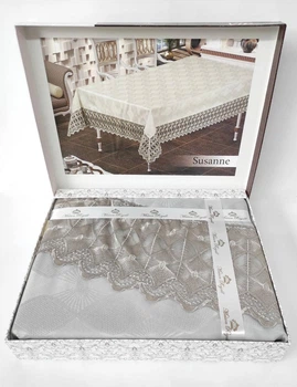 Скатерть с кружевом Maison Royale 160x260 ovale Susanne Grey