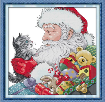 Набір для вишивання за нанесеною на канву схемою "Santa and kitten". AIDA 14CT printed, 41*41 см