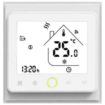 Программируемый терморегулятор In-Therm PWT 002 Wi-Fi белый матовый с сенсорным экраном для электрического теплого пола и радиаторов, адаптивное недельное программирование, защита от детей.