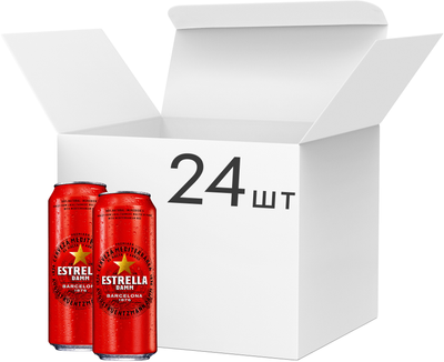 Упаковка пива Estrella Damm Lager світле фільтроване 4.6% 0.5 л х 24 банки (8410793586123)