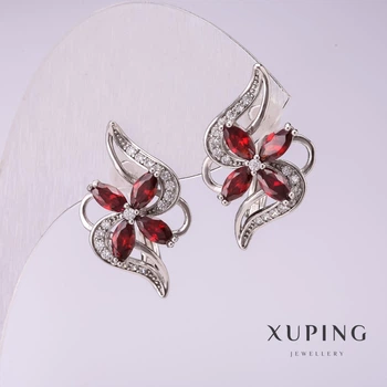 Серьги Xuping с красными камнями 10×24 мм родий, ida55306