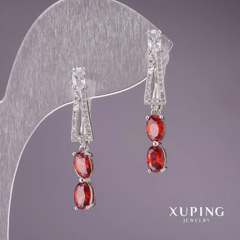 Сережки Xuping з червоними каменями 31х5мм родій, ida57177