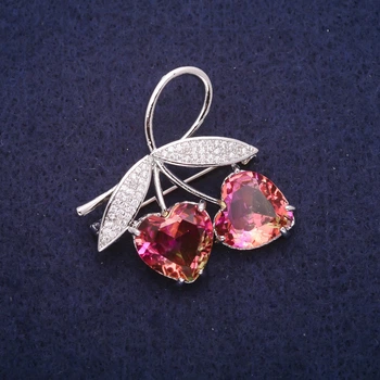 Брошь Веточка с жёлто-розовыми кристаллами в стиле Swarovski, серебристый металл 35×37 мм, ida60143