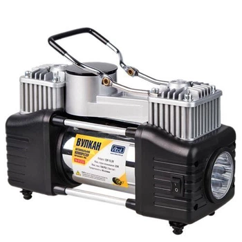 Автомобильный компрессор Vitol Вулкан 90л 25Amp 2 цилиндра шланг 7,5м с дефлятором фонарем автокомпрессор клеммы