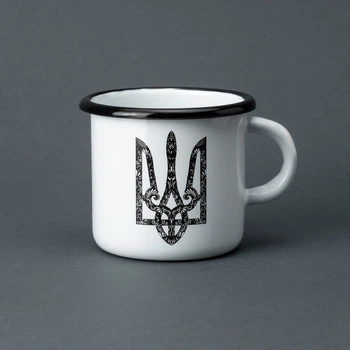 Кружка емальована Enamel mug з принтом Герб України біла 400 мл