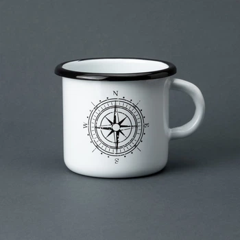 Кружка эмалированная Enamel mug с принтом Компас белая 400 мл