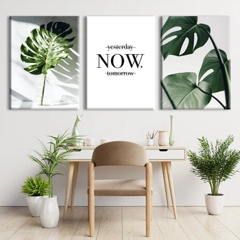 Модульная картина Холстович Tropical leaf 90х40 см. Для гостиной, спальни, интерьера.