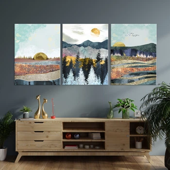 Модульна картина Холстович Abstract forest and mountains 90х40 см. Для вітальні, спальні, інтер'єру.
