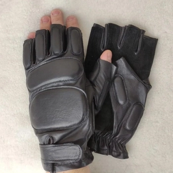 Мужские тактические кожаные перчатки для военных (спецназ) без пальцев без подкладки GlovesUA мод.312 р.8,5 черные