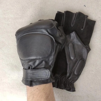 Чоловічі шкіряні тактичні рукавички для військових (спецназ) без пальців без підкладки GlovesUA мод.312 р.8,5 чорні