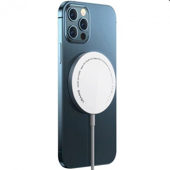 Беспроводное зарядное устройство Usams US-CD155 для Apple iPhone 12, Type-C 15W, 2A зарядка QI магнитная MagSafe White (US-CD155)