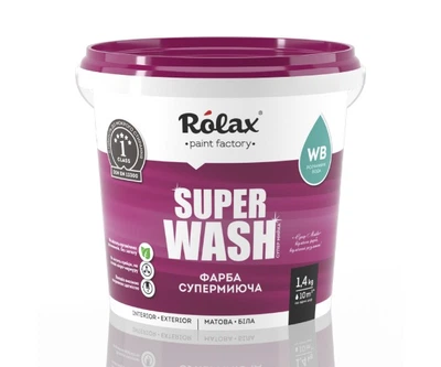 Фарба супермиюча акрилова Rolax SUPER WASH Біла 1,4 кг 8545