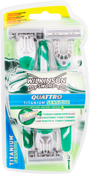 Одноразові станки Wilkinson Sword Quattro Titanium Sensitive 3 шт (4027800707706)