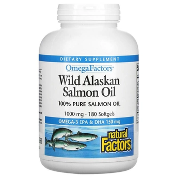 Жир дикого лосося аляски, Natural Factors, 1000 мг, 180 штук