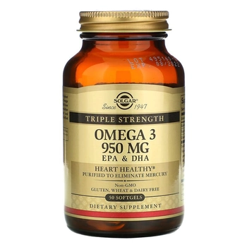 Омега-3, ЭПК и ДГК, тройной концентрации, Solgar, 950 мг (50 капсул)