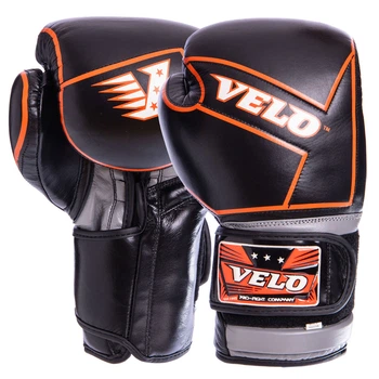 Рукавички для боксу та єдиноборств шкіряні Zelart Velo Fighter 2218 Black-Orange-White 10 унцій