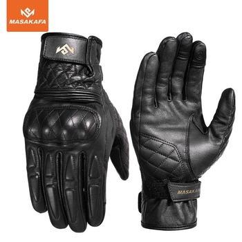 Мотоперчатки кожаные сенсорные с защитой костяшек кулака MASAKAFA ( мотоперчатки из натуральной кожи и сенсорными пальцами для мотоцикла, для чоппера, для эндуро) M Черные MS0316