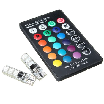 LED T10 W5W лампа в автомобиль 2шт с пультом ДУ, 6 SMD 5050, 16 цветов