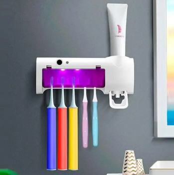 Диспенсер держатель для зубной пасты и щетки аккумуляторный со стерилизатором Multi-function Белый (D-2019090999)