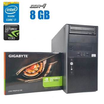 Игровой ПК Hyundai Tower / Intel Core i7-6700 (4 (8) ядра по 3.4 - 4.0 GHz) / 8 GB DDR4 / 120 GB SSD + 500 GB HDD / nVidia GeForce GT 1030, 2 GB DDR5, 64-bit NEW / Windows 10 (лицензия) б/у