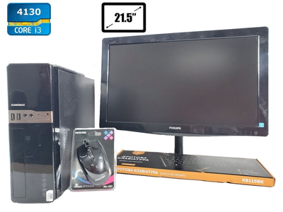 Комплект ПК MIX DT / Intel Сore i3-4130 (2 (4) ядра по 3.4 GHz) / 4 GB DDR3 / 500 GB HDD / Intel HD Graphics 4400 + Монитор Philips 226V5L / 21.5" (1920x1080) TN WLED / VGA + WIFI-USB D-link 300 Mbit/s + Кабели подключения
