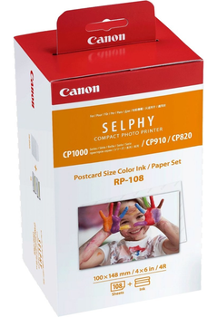 Комплект фотобумага и картриджи Canon RP-108 (8568B001) на 108 отпечатков для принтера Canon Selphy CP820, CP910, CP1000, CP1200, CP1300, CP1500, PCC-CP400, PCP-CP400 (Япония)
