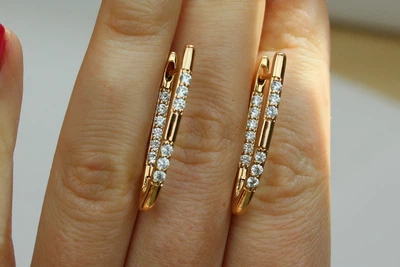 Серьги Xuping Jewelry дорожки два через два 3 см золотистые