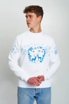 Різдвяний чоловічий світшот з Оленями White 2 XXL UKRS-9955 UkrGlamour