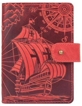 Обложка для паспорта из кожи Hi Art «Discoveries» PB-02/1 Shabby Red Berry Красный