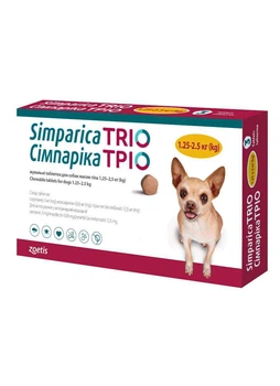 Жевательная таблетка Simparica TRIO от глистов, блох и клещей для собак весом от 1,25 до 2,5 кг 1 шт