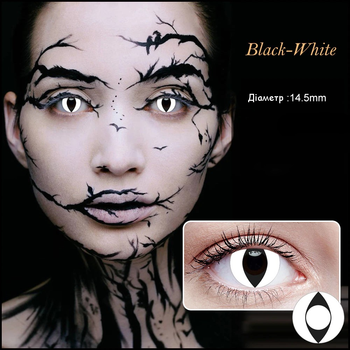 Лінзи контактні кольорові CLOWN (white/black) + контейнер для Хеллоуїн, Halloween Косплей, аніме Чорний + білий (10900305)