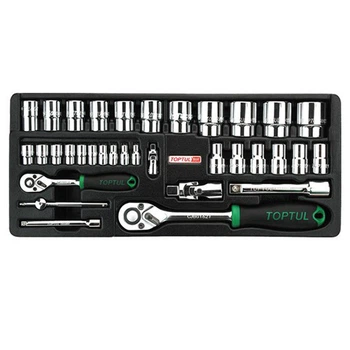 Набор головок с трещоткой 1/4", 1/2" 34ед. (в ложементе) TOPTUL GCAT3401