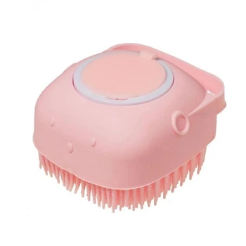 Силіконова масажна мочалка щітка з дозатором Silicone Massage Bath Brush Рожевий