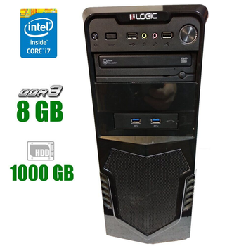 Компьютер Logic Tower / Intel Core i7-3770 (4 (8) ядра по 3.4 - 3.9 GHz) / 8 GB DDR3 / 1000 GB HDD / Intel HD Graphics 4000 / 600W