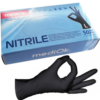 Перчатки нитриловые L черные Mediok неопудренные 100 шт