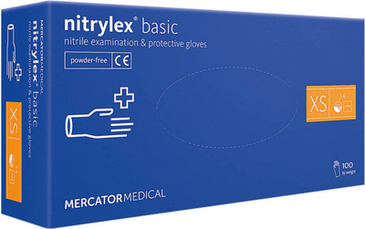 Перчатки нитриловые XS синие Mercator Nitrylex Basic неопудренные 100 шт