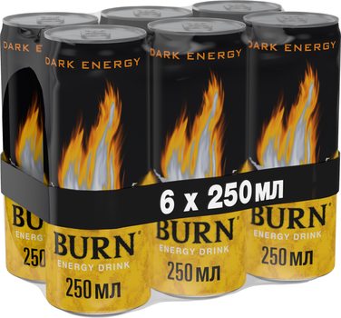 Упаковка безалкогольного енергетичного сильногазованого напою Burn Dark Energy 250 мл х 6 банок (5060608749959)