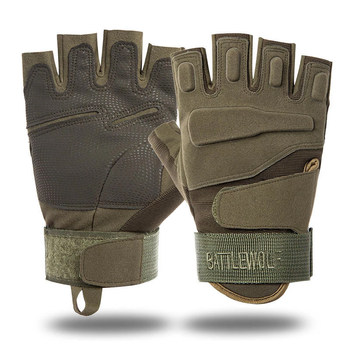 Перчатки тактические штурмовые (велоперчатки, мотоперчатки) BattleWolf беспалые Green р.XL