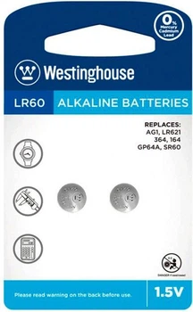 Батарейка в часы Alkaline LR60 AG1 (2шт./уп.) Westinghouse