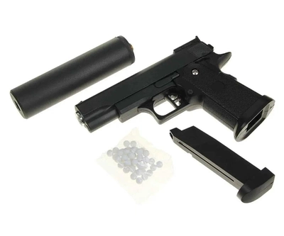 Страйкбольний пістолет G10A (COLT 1911 PD mini Black) з кульками та глушником