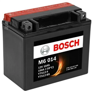 Мото аккумулятор BOSCH 0092M60140 (YTX12-BS, YTX12-4) M6 AGM, 12V 10Ah, 150A, (+/-)