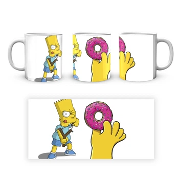 Кухоль Сімпсони The Simpsons Барт з рогаткою та пончик кераміка, білого кольору 330мл