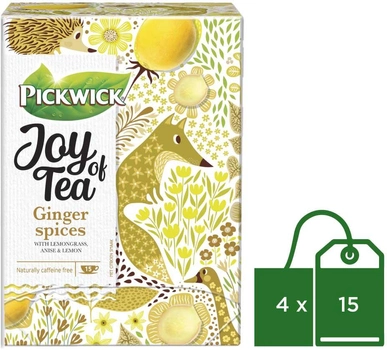 Упаковка чая травяного Pickwick Joy of Tea Ginger spices (Имбирно-пряный) 4 шт х 15 пакетиков (8711000483206)