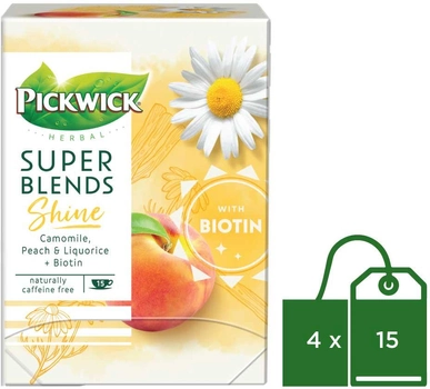 Упаковка чаю трав'яного Pickwick Super Blends Shine (Блиск і сяйво) 4 шт х 15 пакетиків (8711000484258)