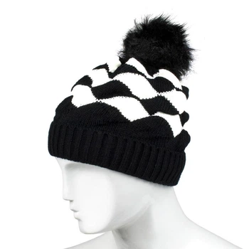 Шапка бини с помпоном Beani'qe Fur Bob Brill One size Чёрный Белый (22858)
