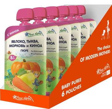 Упаковка пюре Fleur Alpine Organic Яблуко, гарбуз, морква та кіноа з 8 місяців 6 шт х 120 г (  5024688101212)