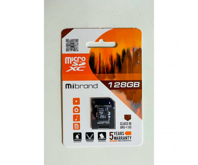 Карта пам'яті microSDXC (UHS-1 U3) Mibrand 128Gb class 10 (adapter SD)