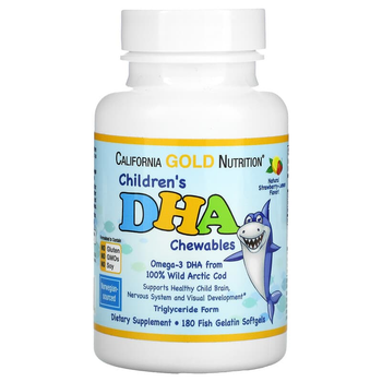 ДГК для детей, California Gold Nutrition, 100% дикая арктическая треска, со вкусом клубники и лимона, 180 мягких таблеток