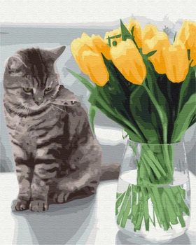 Картина по номерам BrushMe "Котик с тюльпанами" 40х50см BS52638